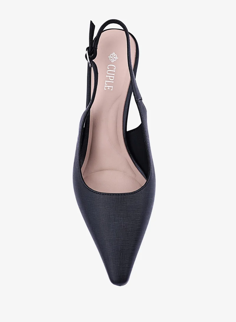 Cuple Black Womens textured slingback strap heeled shoes for Women | Best Price UAE