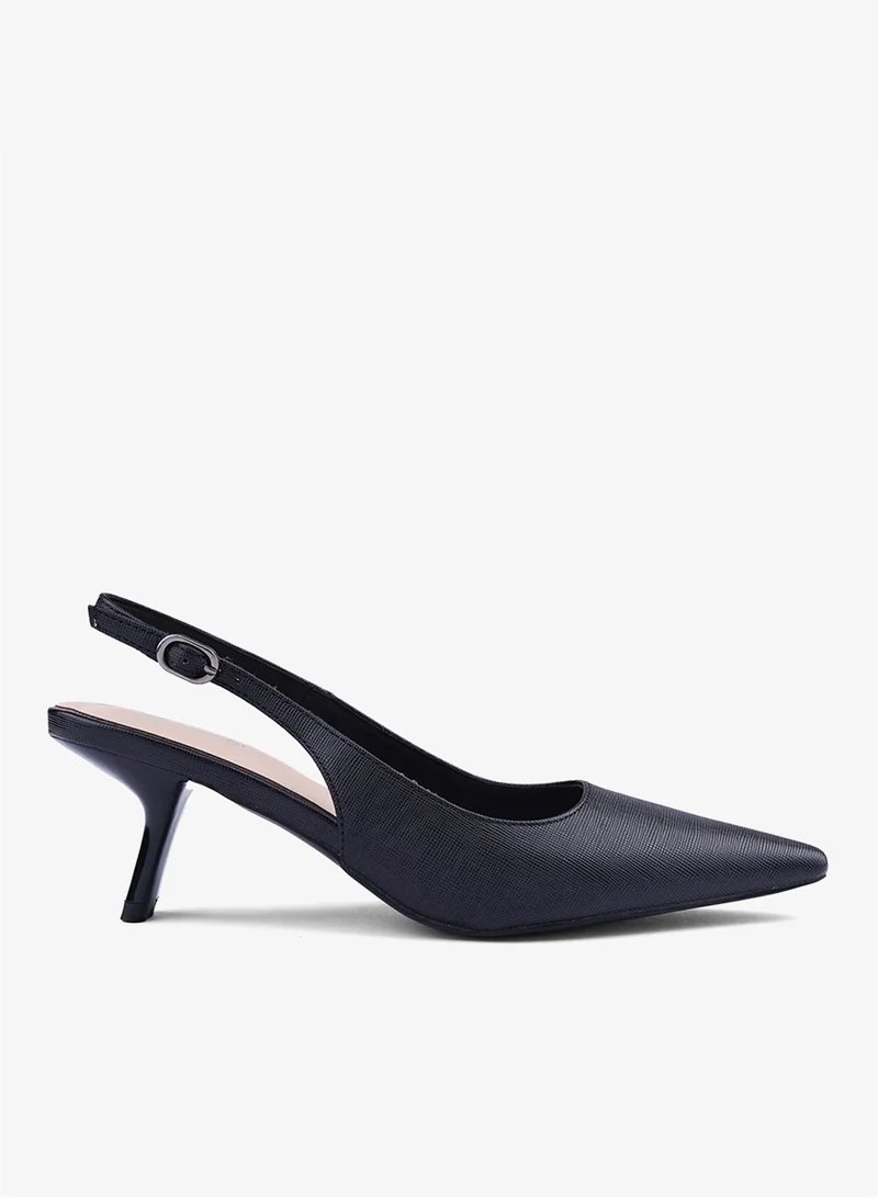 Cuple Womens textured slingback strap heeled shoes