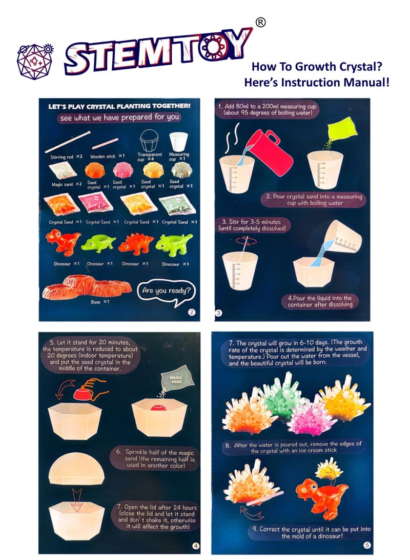 STEMTOY Crystal Growing Kit for Kids – Grow 4 Vibrant Colored Crystal Dinosaurs, Easy DIY Science Experiment Kit, Creative STEM Learning and Educational Toy & Gift for Boys & Girls Ages 8+ - Image 5