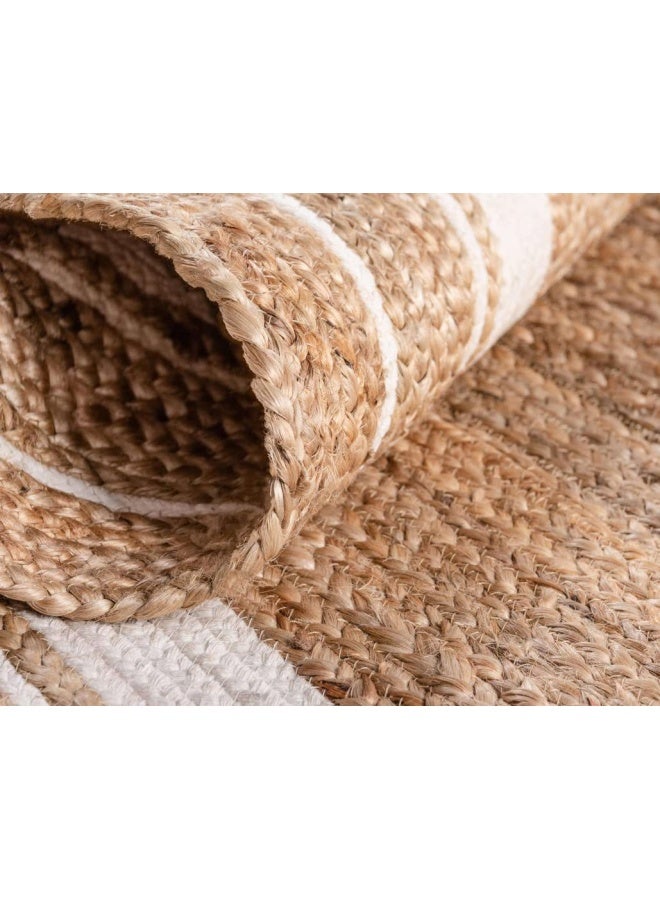 HANDPICKED FURNITURE Jute Wool And Cotton Beige Round Carpet Ultra Soft Area Carpets For Bed Room Living Room And Dining Room Anti-Slip Floor Carpets Easy To Clean Made In Turkey 120X120Cm - Image 2