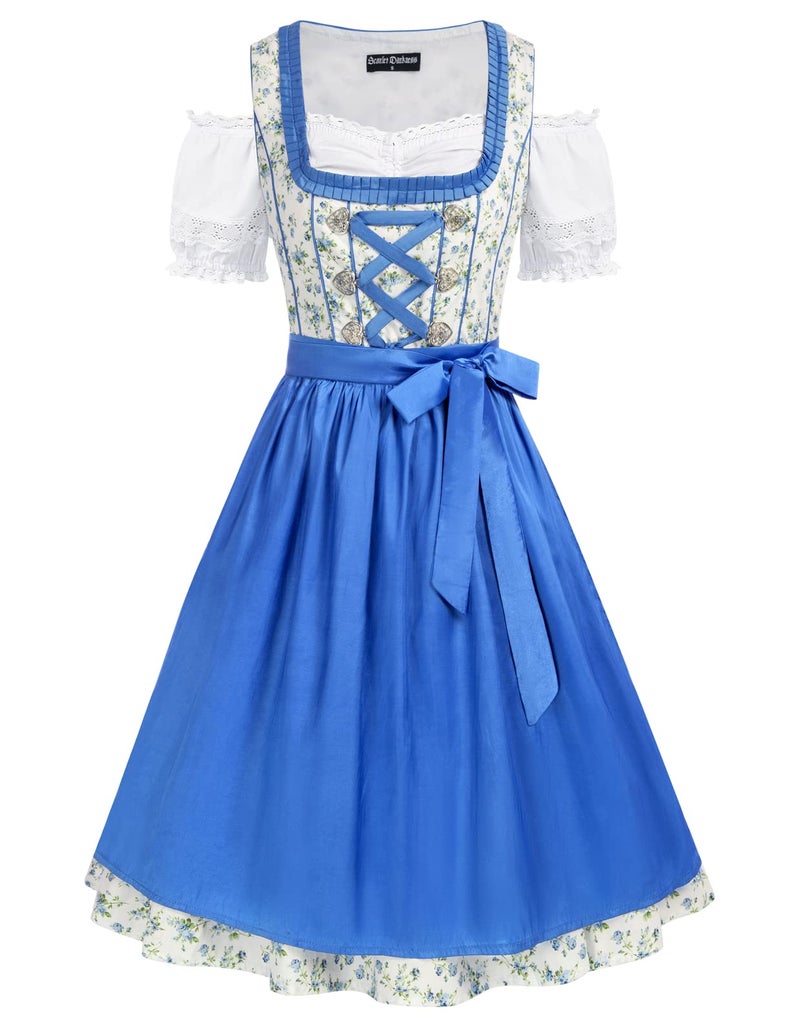 Scarlet Darkness Womens German Dirndl Dress Bavarian Oktoberfest Carnival Costume Bright Blue XXL