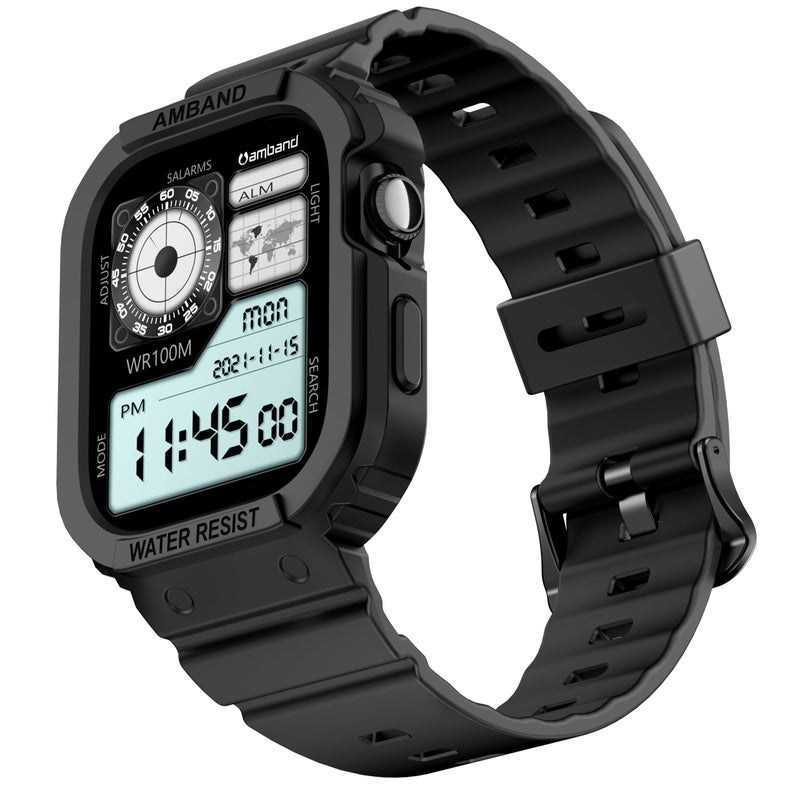 amBand Rugged Case with Band for Apple Watch Series 10 11 46mm, Shockproof & Protective Sport Bumper Cover, Lightweight & Comfortable Strap for Men & Women, Matte Black - Image 1