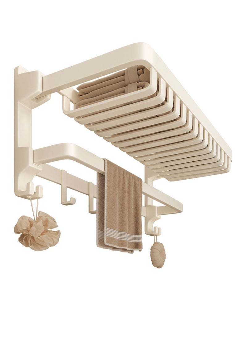 Foldable Large Capacity NO Drilling Bathroom Towel Storage Rack With Hooks Aluminium Toilet Save Space Toiletries With Towel Bar Holder Wall Mount for Bathroom - Image 1