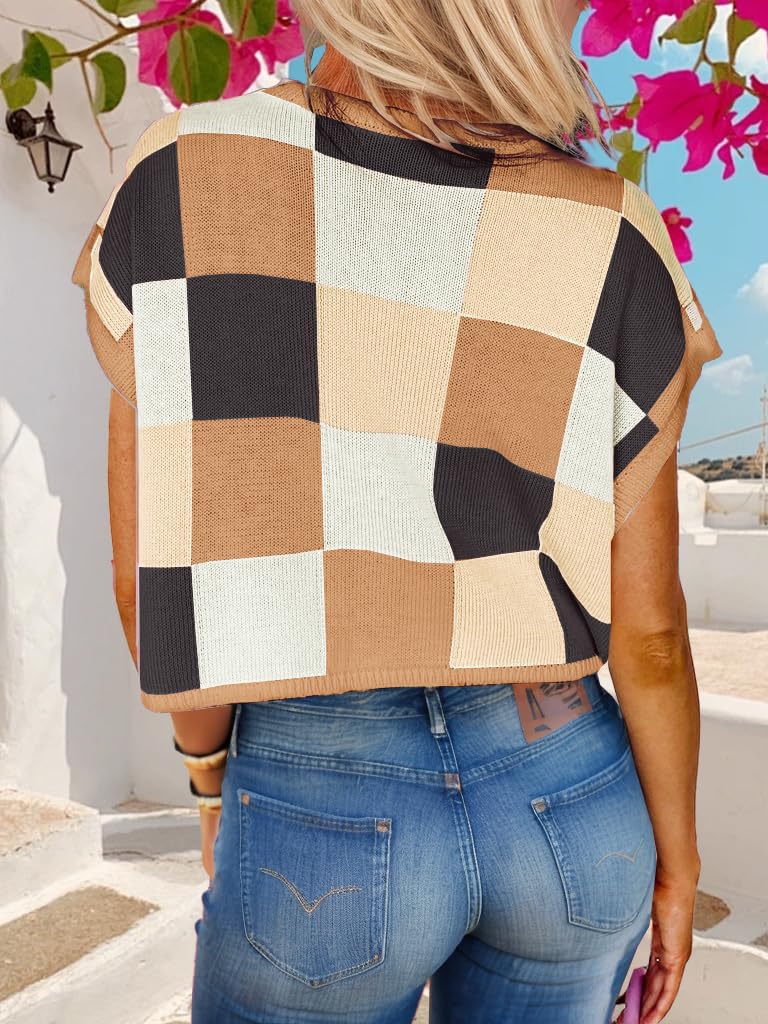 WIFFGO Womens Spring Crop Tops 2026 Summer Cap Short Sleeve Sweater Vest Loose Shirts Cute Trendy Top Vacation Outfits - Image 5