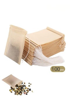 100Pcs Disposable Tea Filter Bags for Loose Tea, Wood Pulp Material, Biodegradable and Compostable, Unbleached Empty Tea Infuser Sachets with Drawstring (3.2inch x 4.0inch)