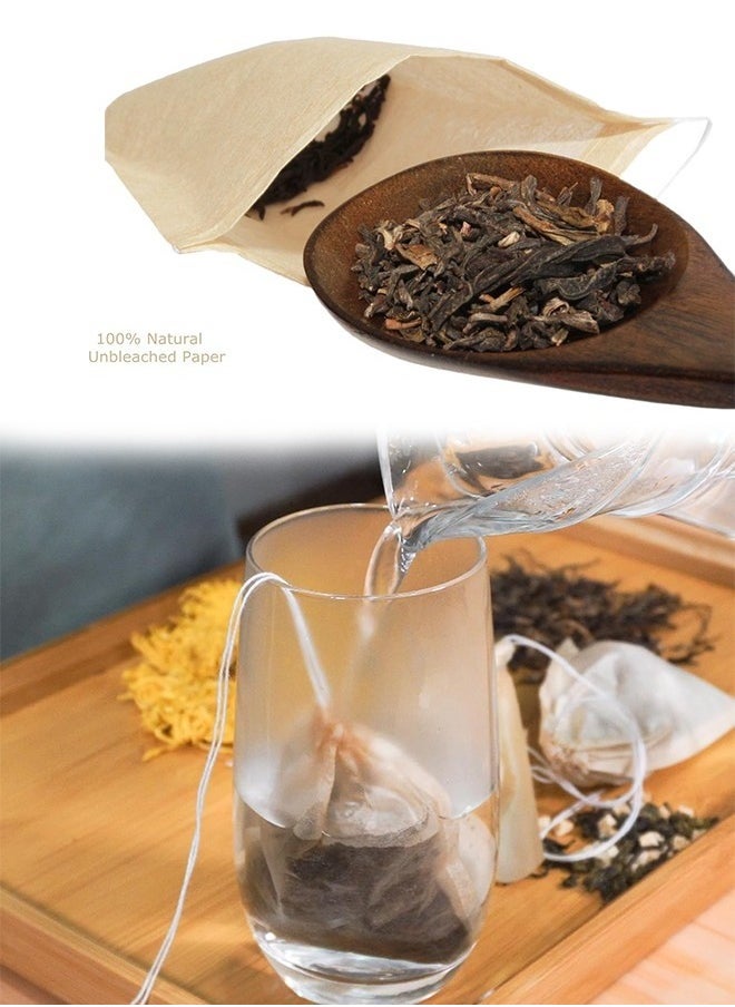 Generic - 100Pcs Disposable Tea Filter Bags for Loose Tea, Wood Pulp Material, Biodegradable and Compostable, Unbleached Empty Tea Infuser Sachets with Drawstring (3.2inch x 4.0inch) - Image 1