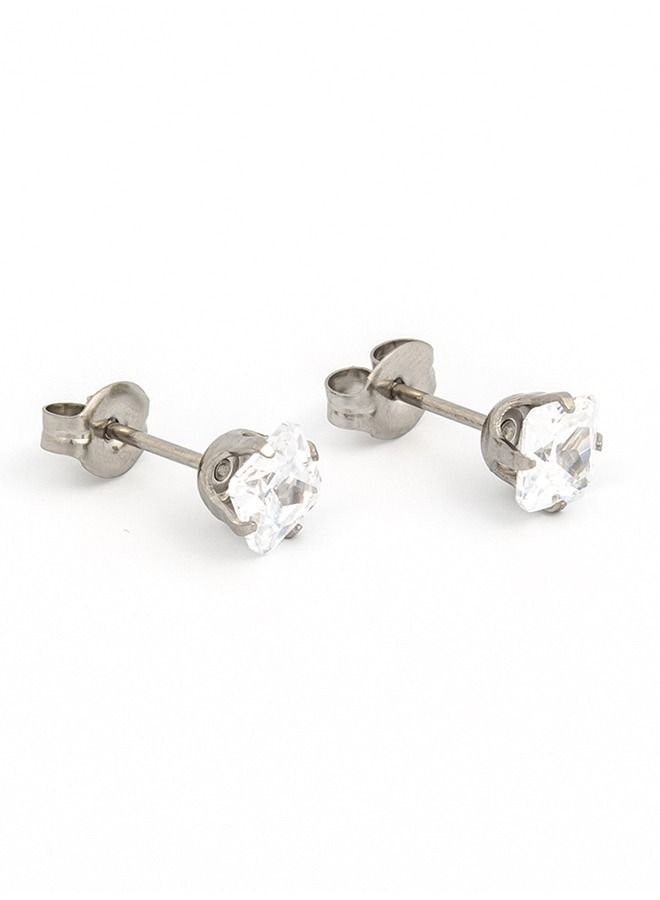 ستوديكس حلق الأذن زركونيا مكعب قصة الأميرة 5*5ملم من الفولاذ المقاوم للصدأ لا يسبب الحاسية - Image 2