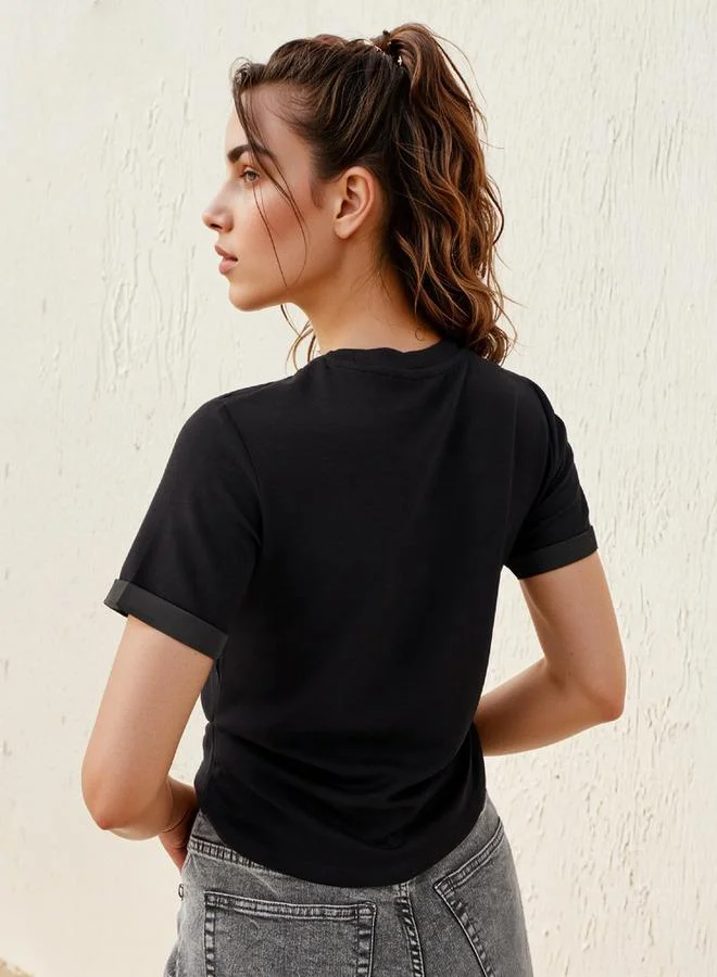 2Xtremz  2Xtremz Button Detail T-shirt with Crew Neck for Women | Best Price UAE