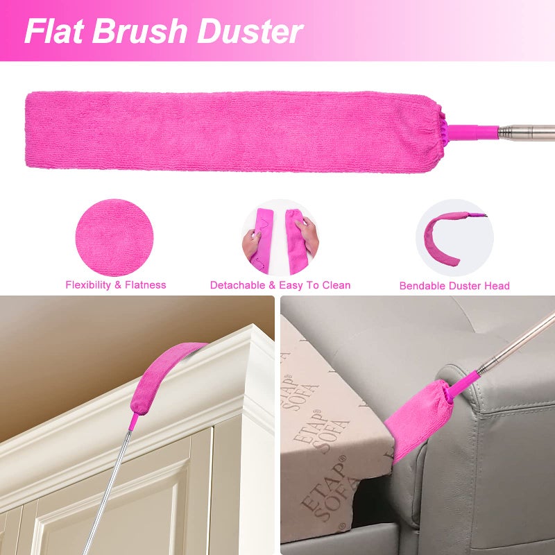 CALBEAU Microfiber Dusters for Cleaning, Feather Dusters with Extension Pole, Bendable & Washable Dusters for High Ceiling Fan, Blinds, Cars, Furniture, Cleaning Tools Kit Pink Gift for Women (15 PCS) - Image 5
