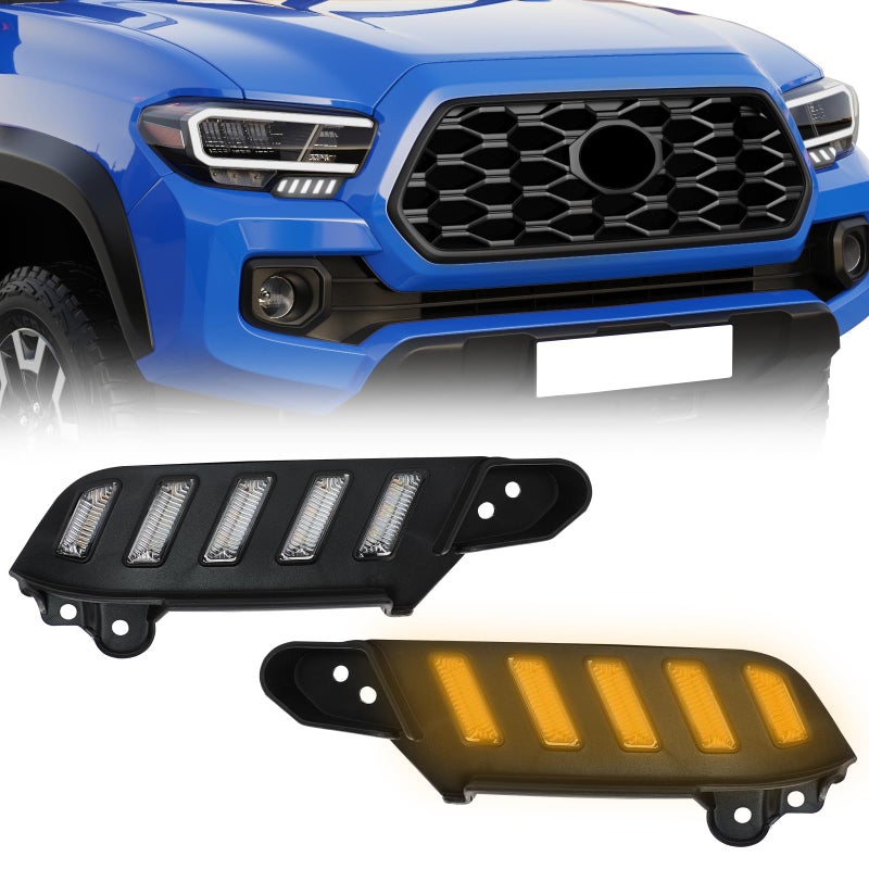 LED Daytime Running Lights for Toyota Tacoma 2016 2017 2018 2019 2020 2021 2022 2023 Amber Sequential Flash Turn Signal DRL Front Side Marker Headlight for Toyota Tacoma Truck 20162023