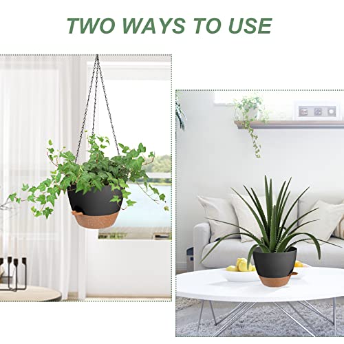 Vanslogreen Hanging Planters for Indoor Outdoor Plants, 2 Pack Self Watering Hanging Pot with Drainage Holes & Removable Tray (Black, 10'') - Image 5