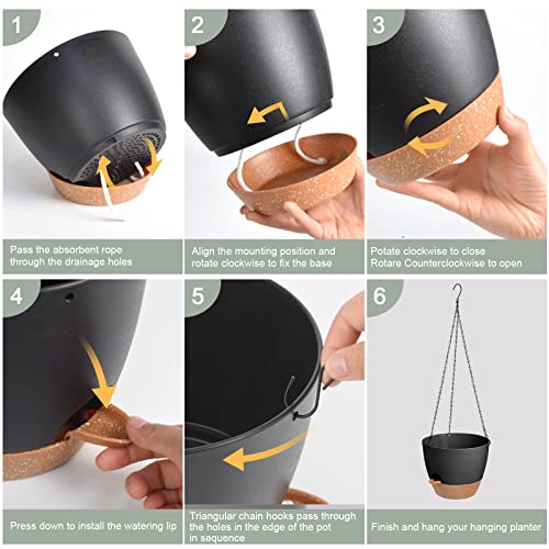 Vanslogreen Hanging Planters for Indoor Outdoor Plants, 2 Pack Self Watering Hanging Pot with Drainage Holes & Removable Tray (Black, 10'') - Image 4