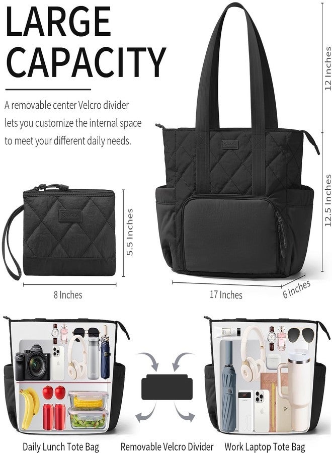 Bagstellar Puffer Lunch Tote Bag for Women, 15.6 Inch Laptop Work Bag with Insulated Lunch Compartment & Large Cup Holder, Lightweight Quilted Puffy Tote Bag with Purse for Teacher, Nurse, Travel, College, Daily - Image 2