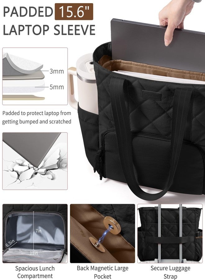 Bagstellar Puffer Lunch Tote Bag for Women, 15.6 Inch Laptop Work Bag with Insulated Lunch Compartment & Large Cup Holder, Lightweight Quilted Puffy Tote Bag with Purse for Teacher, Nurse, Travel, College, Daily - Image 4