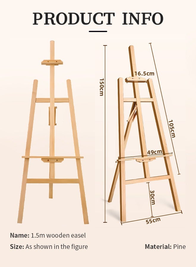 1.5m Adjustable Wooden Easel Professiona Sketch Drawing Stand With Inclinable Mast Sturdy Pinewood Art Display Canvas Height 20 Cm - 150 Cm, Perfect For Artists Easel Stand For Painting Large - Image 3