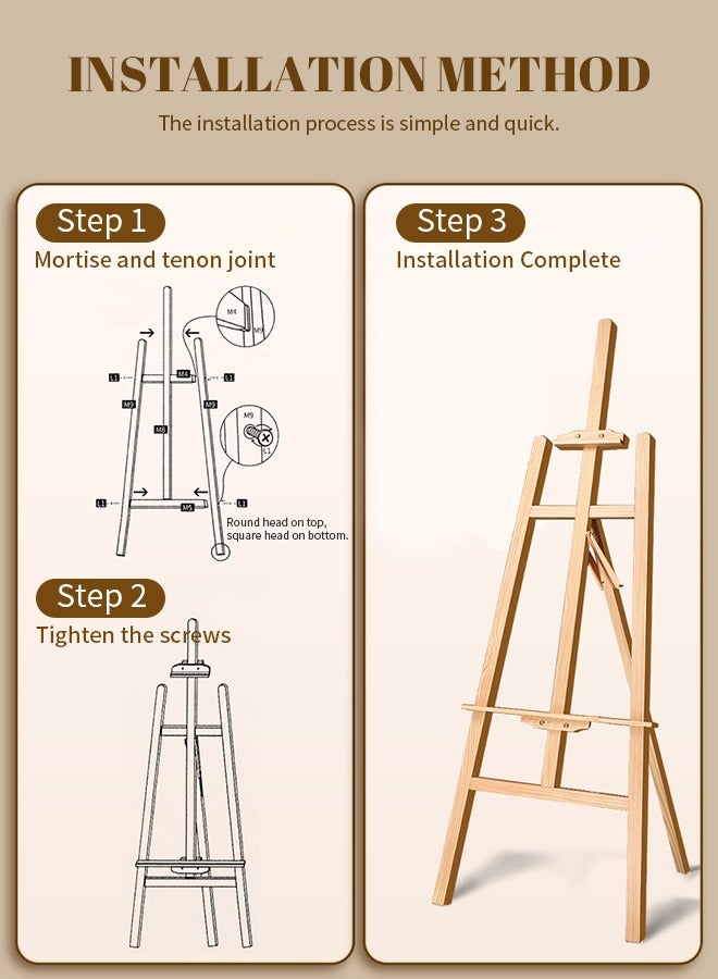 1.5m Adjustable Wooden Easel Professiona Sketch Drawing Stand With Inclinable Mast Sturdy Pinewood Art Display Canvas Height 20 Cm - 150 Cm, Perfect For Artists Easel Stand For Painting Large - Image 2