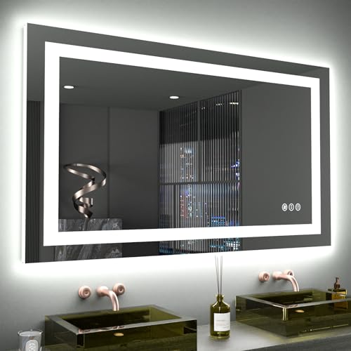 LOAAO 40X24 LED Bathroom Mirror with Lights AntiFog Dimmable Backlit  Front Lit Lighted Bathroom Vanity Mirror for Wall Memory Function Tempered Glass Safe to Use