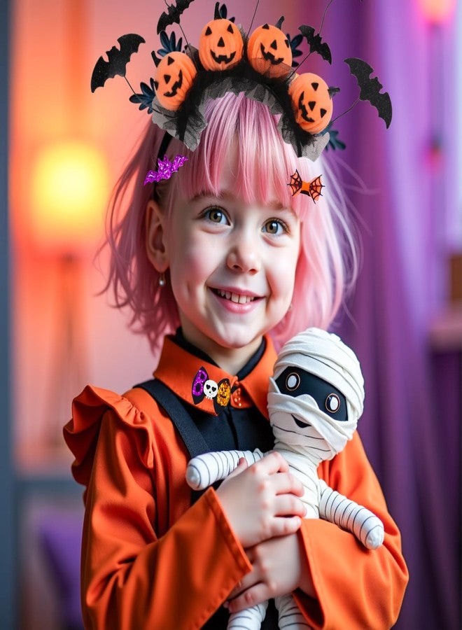 PinkSheep Mouse Ears Headband for Women,Halloween Light Up Cute Hair Band for Adult Kids for Party Cosplay Costume Decor (Pumpkin bat) - Image 3