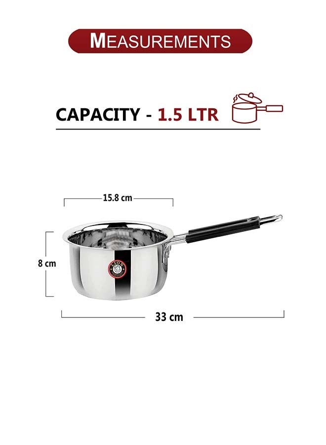 Lion Stainless Steel Sauce Pan – 1.5 Ltr, 15.8 cm, Flat Bottom, Heat-Resistant Handle with Hanging Loop, Food Grade, Rust Resistant – For Tea, Coffee, Soup, Milk, Desserts - Image 5