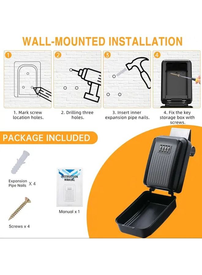 Black Key Lock Box 4 Digit Code Large Capacity Secure Key Hider Home Password Lock - Image 5