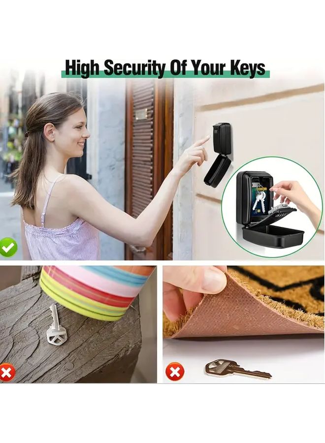 Black Key Lock Box 4 Digit Code Large Capacity Secure Key Hider Home Password Lock - Image 4
