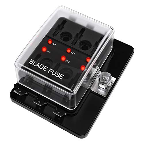 BAITHNA 6 Way DC 12~32V Blade Fuse Box Holder Fuse Block with LED Warning Light Protection Cover for Automotive Car Boat Marine Trike with Detailed Instruction Manual - Image 1