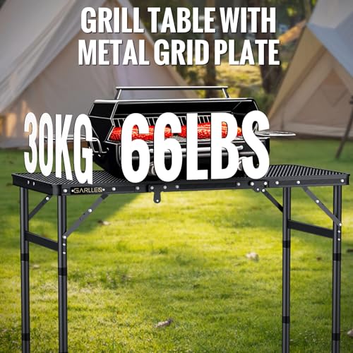 GARLLEN Folding Grill Table Max Capacity 66lbs 3 Adjustable Height Portable Folding Camping Table with HeatResistant Mesh Tabletop Aluminum Picnic Table for Outdoor BBQ Camping 342L x 157W - Image 3