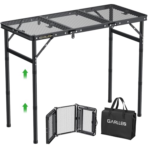 GARLLEN Folding Grill Table Max Capacity 66lbs 3 Adjustable Height Portable Folding Camping Table with HeatResistant Mesh Tabletop Aluminum Picnic Table for Outdoor BBQ Camping 342L x 157W - Image 1