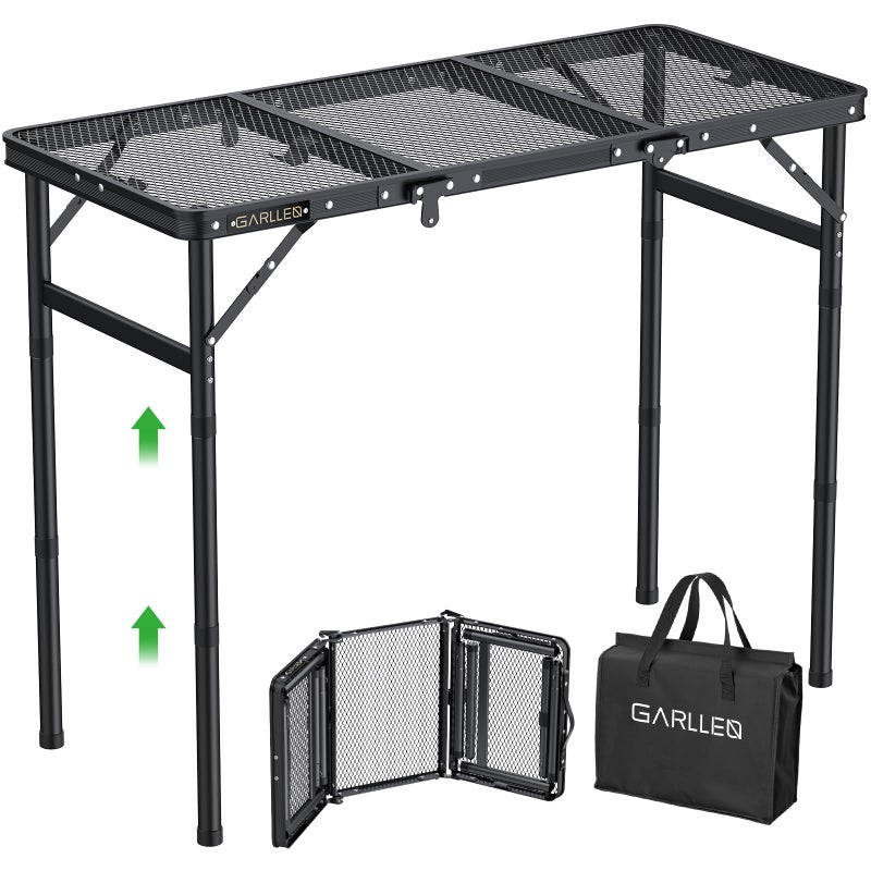 GARLLEN Folding Grill Table Max Capacity 66lbs 3 Adjustable Height Portable Folding Camping Table with HeatResistant Mesh Tabletop Aluminum Picnic Table for Outdoor BBQ Camping 342L x 157W - Image 2