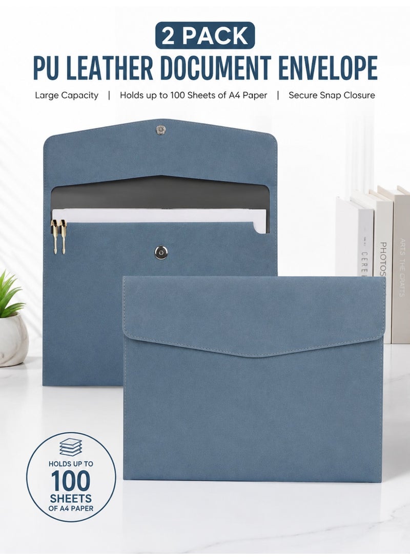 2 Pcs File Folder,PU Leather A4 Document Holder File Organizer Filing Envelope Portfolio Case Tablet Sleeve with Magnetic Snap Closure for Home School Office Stationery - Image 1