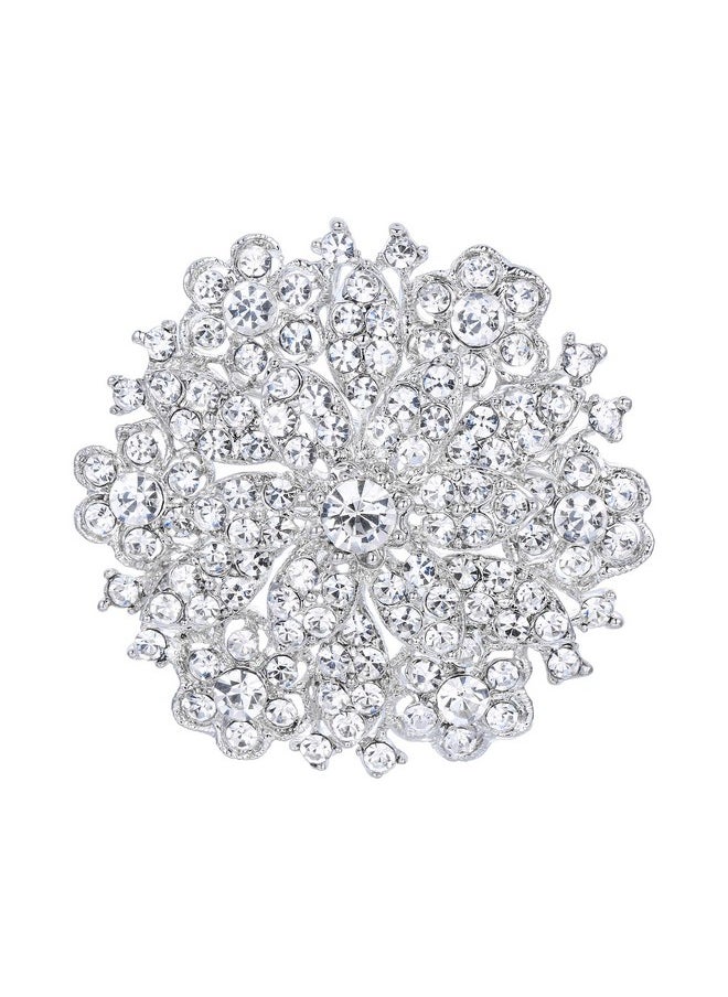 EVER FAITH Women'S Austrian Crystal Elegant Flower Wedding Corsage Brooch Pin Clear Silver-Tone  - Image 1