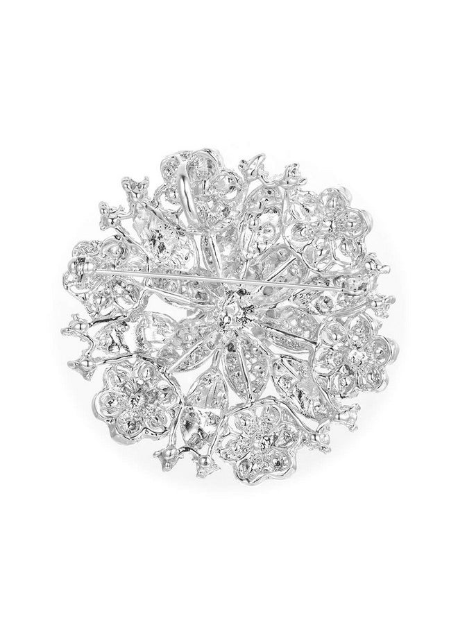 EVER FAITH Women'S Austrian Crystal Elegant Flower Wedding Corsage Brooch Pin Clear Silver-Tone  - Image 2