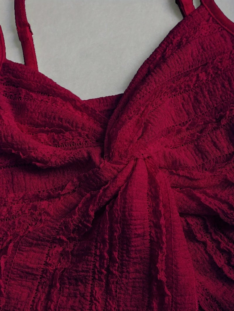 French Lace Trimmed Cami Twisted Sweet Short Top And A-Line Lace Hemmed Skirt - Image 5
