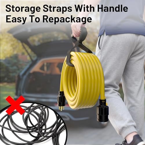 Vockjour 50FT 30 Amp Generator Cord, Outdoor Heavy Duty 4 Prong Extension Cord with Twist Lock, NEMA L14-30P/L14-30R, 30A 125/250V, 10 Gauge, STW, for Home Emergencies, RVs, ETL Listed, Yellow - Image 5
