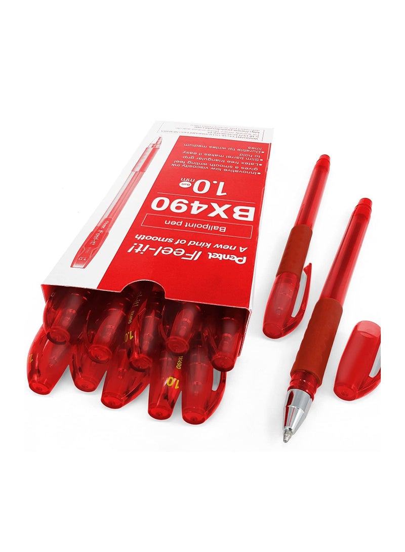 Pentel 12-Piece Ifeel-It Ballpoint Pen 1.0mm Tip Red Ink - Image 1