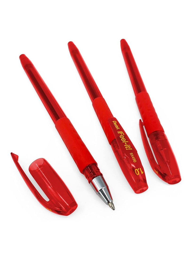 Pentel 12-Piece Ifeel-It Ballpoint Pen 1.0mm Tip Red Ink - Image 2