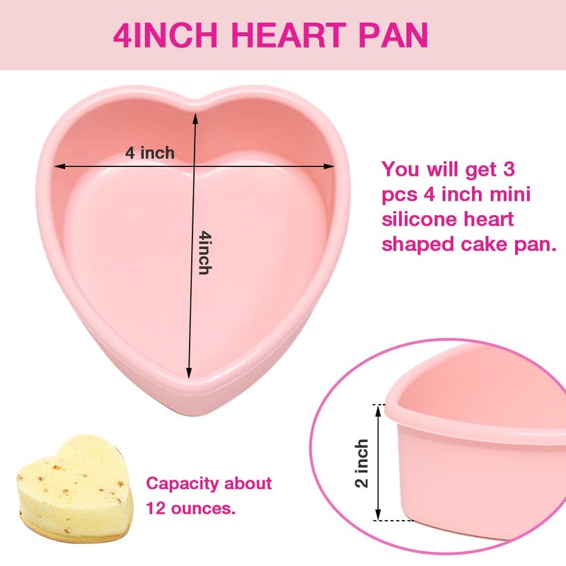 Pharamat Mini Silicone Heart Shape Cake Pan 3 Pack, 4 Inch Silicone Heart Cake Mold for Mini Cakes, Cheesecake, Pudding - Image 2
