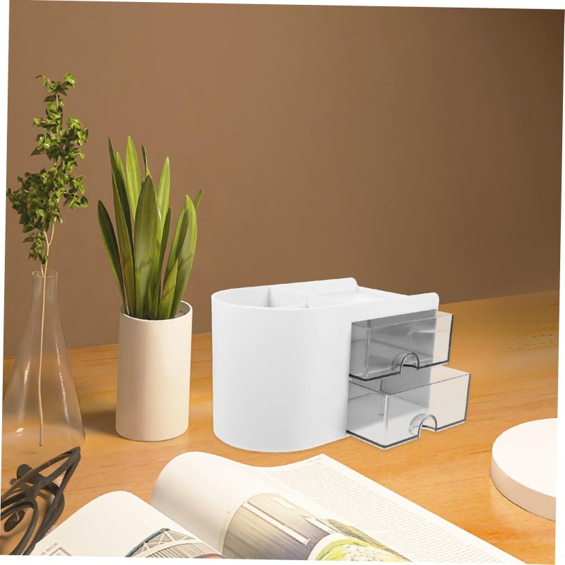 White Desktop Organizer Multi Functional Stationery Storage Box For Office Home Study Material Capacity Easy Access - Image 4