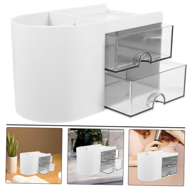 White Desktop Organizer Multi Functional Stationery Storage Box For Office Home Study Material Capacity Easy Access - Image 5