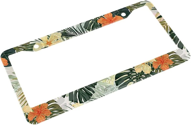 Beabes Hawaiian License Plate Frame Retro Tropical Car Frames, License Plates Holder， Leaves Hibiscus Flowers License Plate Cover Aluminum Metal Frames for Women Men Auto Decoration - Image 4