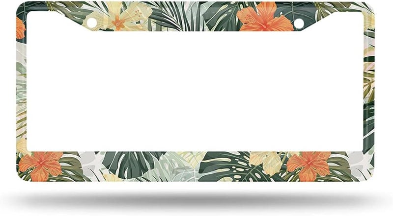 Beabes Hawaiian License Plate Frame Retro Tropical Car Frames, License Plates Holder， Leaves Hibiscus Flowers License Plate Cover Aluminum Metal Frames for Women Men Auto Decoration - Image 2
