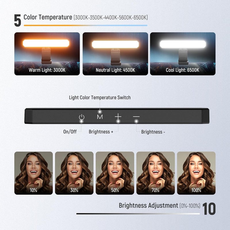 نيوير شريط إضاءة للمراقبة بقدرة 6 واط مع حامل/تحكم عن بعد/لمس من BASICS، مصباح مكتبي LED ثنائي اللون قابل للتعتيم للمكتب المنزلي وإضاءة مؤتمرات الفيديو والكمبيوتر واللابتوب وكاميرا الويب والألعاب والبث والقراءة عبر Zoom، طراز L10 - Image 3