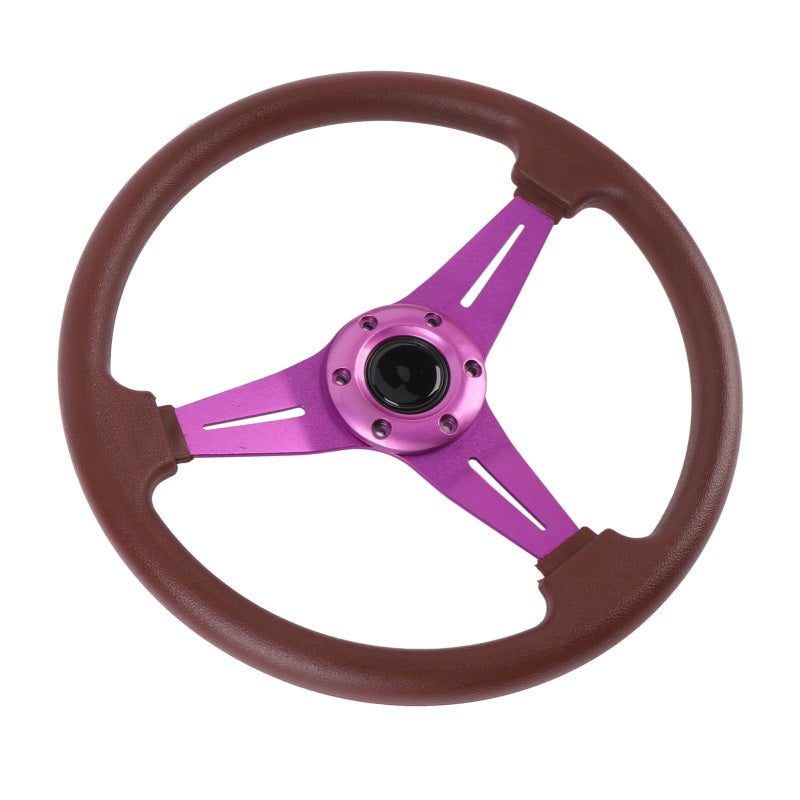14 Inch Universal Racing Steering Wheel Purple PU Leather Impact Resistant - 6 Bolts Racing Steering Wheel with Horn Button for Most Vehicles - Image 4