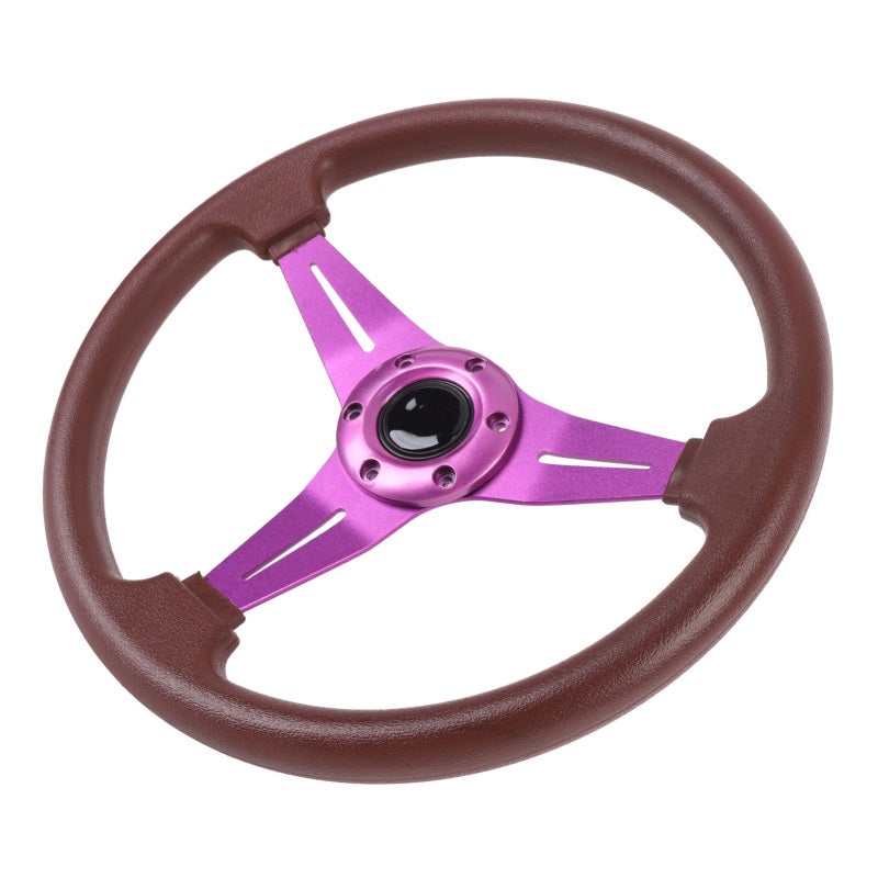 14 Inch Universal Racing Steering Wheel Purple PU Leather Impact Resistant - 6 Bolts Racing Steering Wheel with Horn Button for Most Vehicles - Image 3