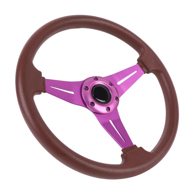 14 Inch Universal Racing Steering Wheel Purple PU Leather Impact Resistant - 6 Bolts Racing Steering Wheel with Horn Button for Most Vehicles - Image 2