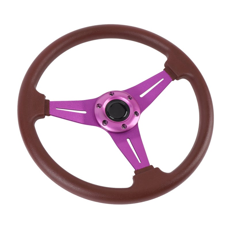 14 Inch Universal Racing Steering Wheel Purple PU Leather Impact Resistant - 6 Bolts Racing Steering Wheel with Horn Button for Most Vehicles - Image 5