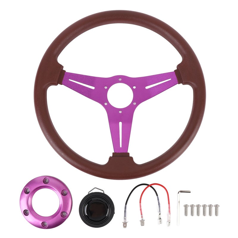 14 Inch Universal Racing Steering Wheel Purple PU Leather Impact Resistant - 6 Bolts Racing Steering Wheel with Horn Button for Most Vehicles - Image 1