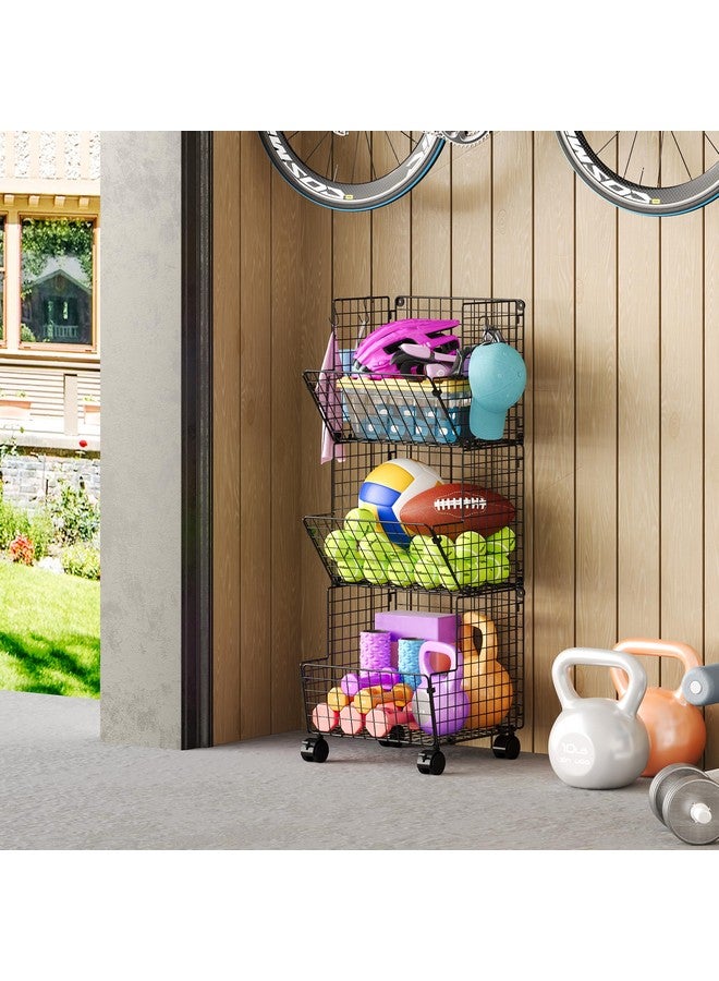 Sonyabecca Outdoor Toy Storage, Play Kitchen Organizer with 5 S-Hooks, Rolling Garage Basket, Pantry Floor Snack Cart,Toy Shelf Dog Storage Organizer Kids Bookshelf - Image 4