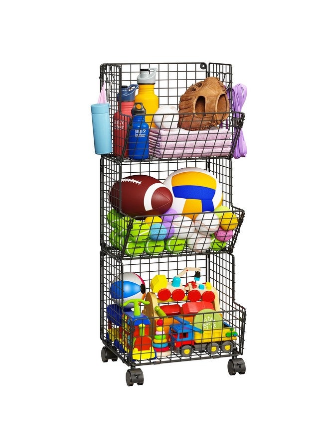 Sonyabecca Outdoor Toy Storage, Play Kitchen Organizer with 5 S-Hooks, Rolling Garage Basket, Pantry Floor Snack Cart,Toy Shelf Dog Storage Organizer Kids Bookshelf - Image 1