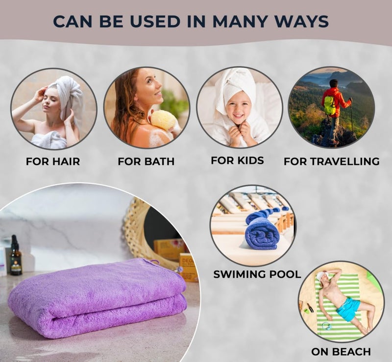 Fezora® Large Bath Towels for Men & Women | Microfiber Bath Towel | Soft, Absorbent, Quick-Dry Towel (Pack of 2, Orange & Purple) - Image 5